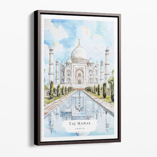 00 - Framed Taj Mahal Watercolor Canvas Print - Portrait - Main.jpg