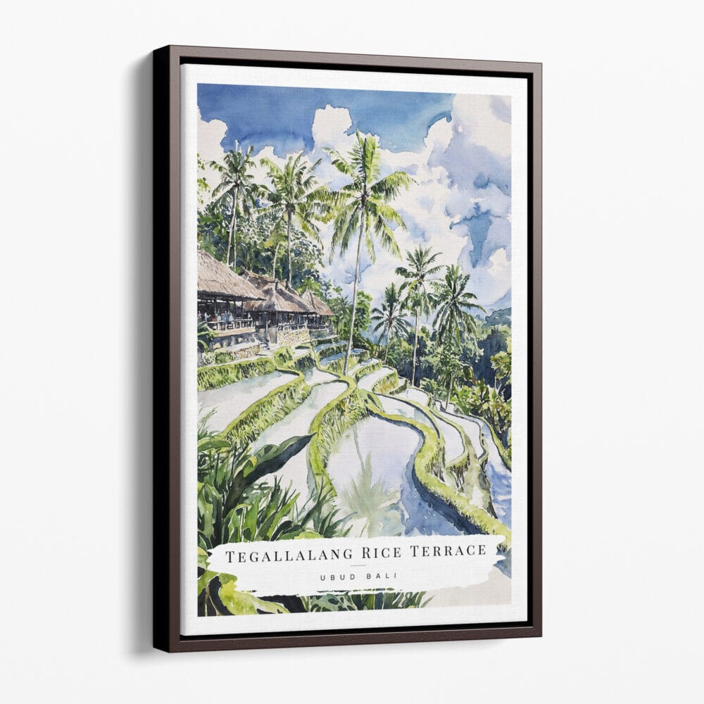 00 - Framed Tegallalang Rice Terrace Ubud Bali Watercolor Canvas Print - Portrait - Main.jpg