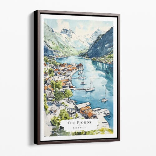 00 - Framed The Fjords Watercolor Canvas Print - Portrait - Main.jpg