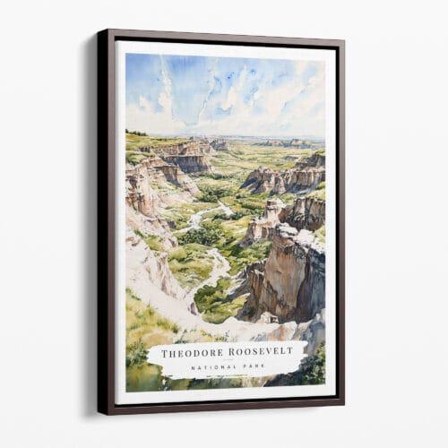 00 - Framed Theodore Roosevelt National Park Watercolor Canvas Print - Portrait - Main.jpg
