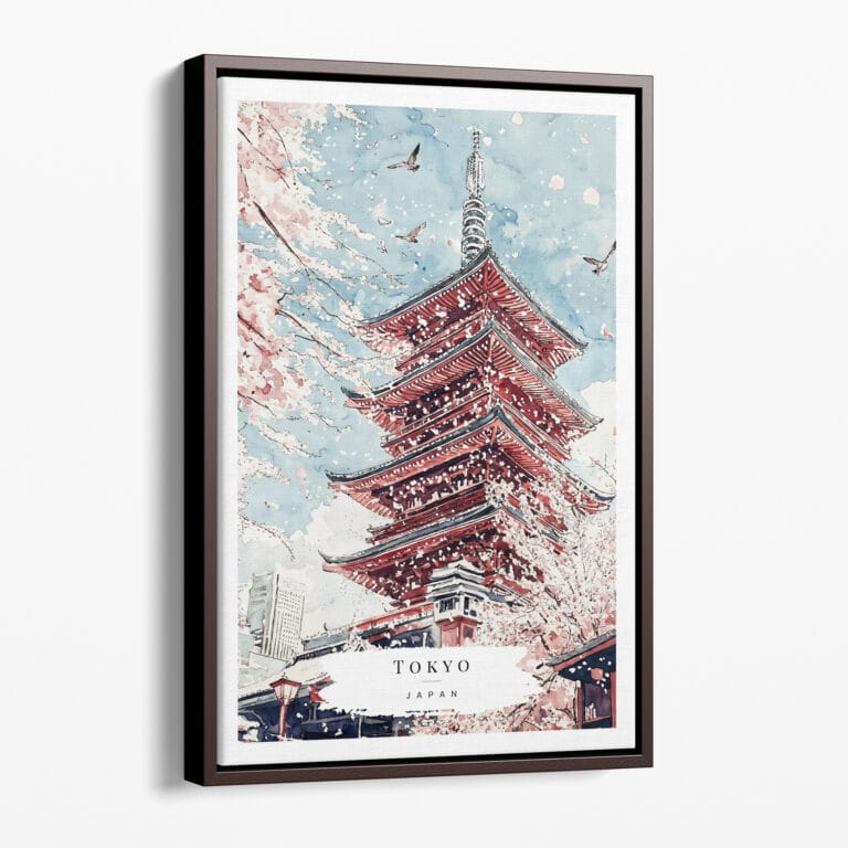 00 - Framed Tokyo Sakura - Watercolor Canvas Print - Portrait - Main.jpg