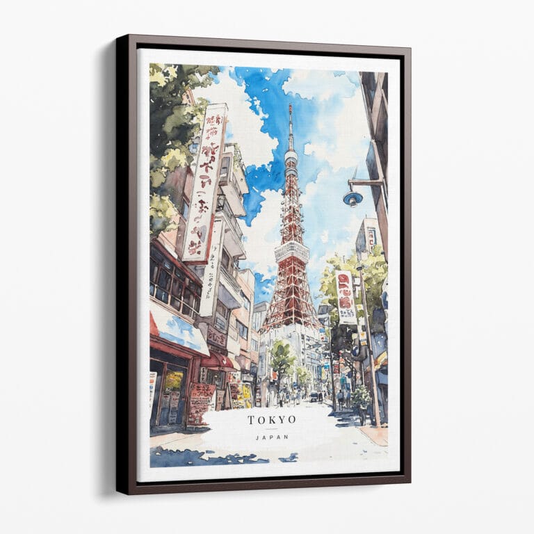 00 - Framed Tokyo Tower - Watercolor Canvas Print - Portrait - Main.jpg
