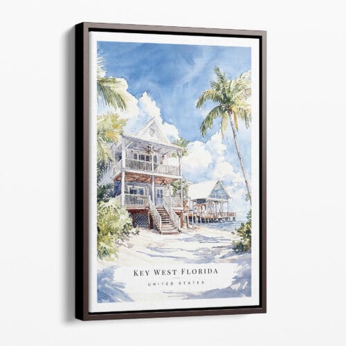 00 - Framed US - Key West Beach House - Watercolor Canvas Print - Portrait - Main.jpg