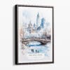 00 - Framed White Christmas Central Park New York Watercolor Canvas Print - Portrait - Main.jpg