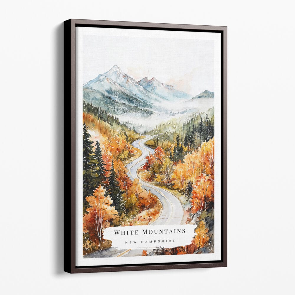 00 - Framed White Mountains New Hampshire Watercolor Canvas Print - Portrait - Main.jpg