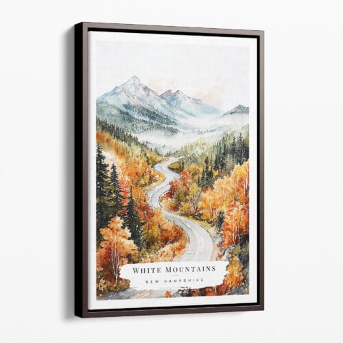 00 - Framed White Mountains New Hampshire Watercolor Canvas Print - Portrait - Main.jpg