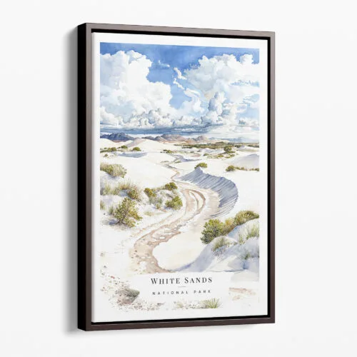 00 - Framed White Sands National Park Watercolor Canvas Print - Portrait - Main.jpg