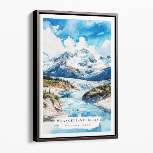 00 - Framed Wrangell-St. Elias National Park Watercolor Canvas Print - Portrait - Main.jpg