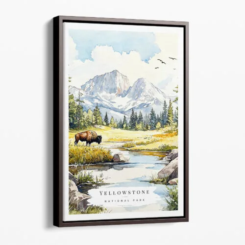 00 - Framed Yellowstone Bison - Watercolor Canvas Print - Portrait - Main.jpg