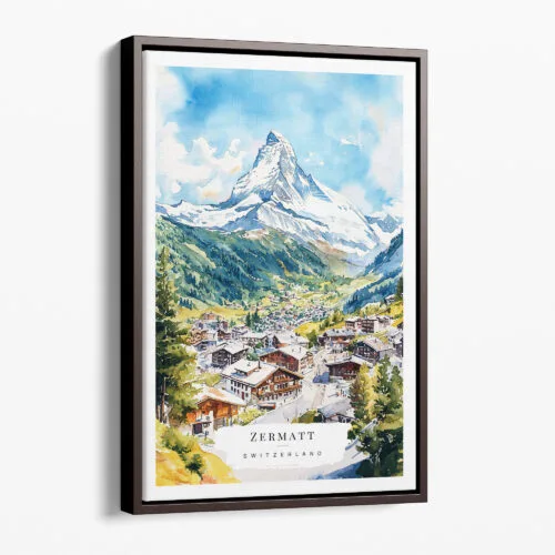00 - Framed Zermatt Switzerland Watercolor Canvas Print - Portrait - Main.jpg