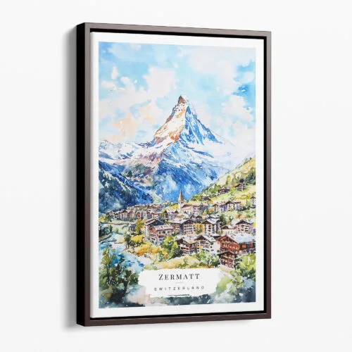 00 - Framed Zermatt Watercolor Canvas Print - Portrait - Main.jpg