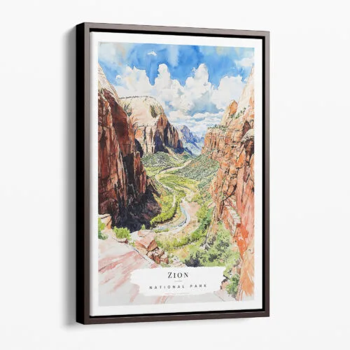 00 - Framed Zion National Park Watercolor Canvas Print - Portrait - Main.jpg