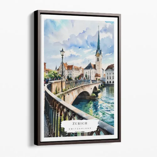 00 - Framed Zurich Switzerland Watercolor Canvas Print - Portrait - Main.jpg