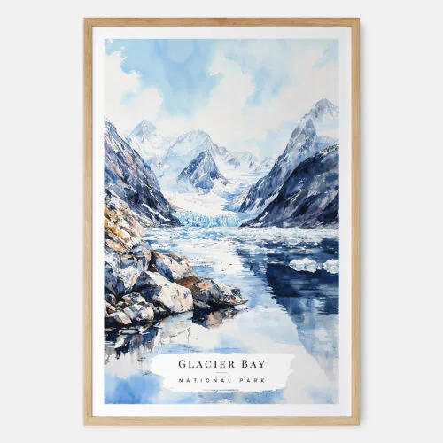 00 - Glacier Bay National Park Watercolor Art Print - Main - Wood Frame.jpg