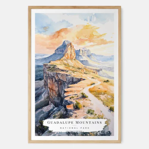 00 - Guadalupe Mountains National Park Watercolor Art Print - Main - Wood Frame.jpg