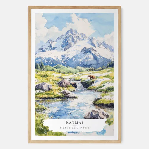 00 - Katmai National Park Watercolor Art Print - Main - Wood Frame.jpg