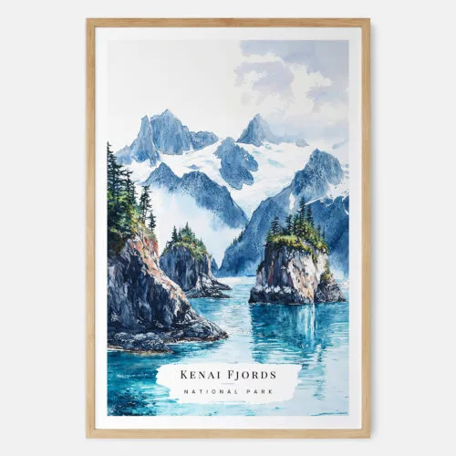 00 - Kenai Fjords National Park Watercolor Art Print - Main - Wood Frame.jpg