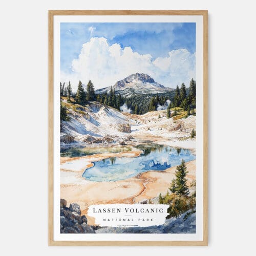 00 - Lassen Volcanic National Park Watercolor Art Print - Main - Wood Frame.jpg