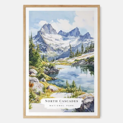 00 - North Cascades National Park Watercolor Art Print - Main - Wood Frame.jpg