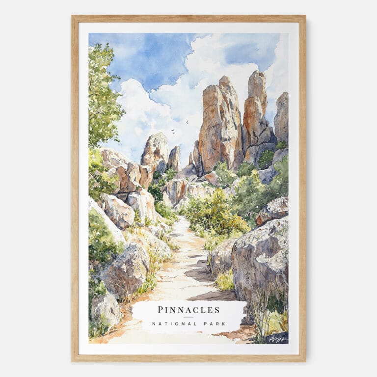 00 - Pinnacles National Park California Watercolor Art Print - Main - Wood Frame.jpg
