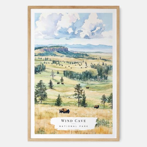 00 - Wind Cave National Park Watercolor Art Print - Main - Wood Frame.jpg