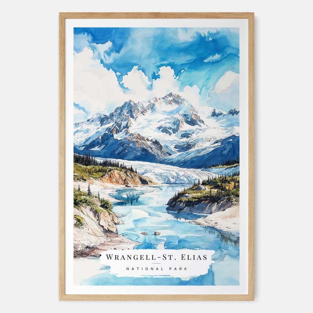 00 - Wrangell-St. Elias National Park Watercolor Art Print - Main - Wood Frame.jpg 00 - Wrangell-St. Elias National Park Watercolor Art Print - Main - Wood Frame.jpg