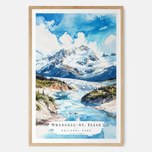 00 - Wrangell-St. Elias National Park Watercolor Art Print - Main - Wood Frame.jpg