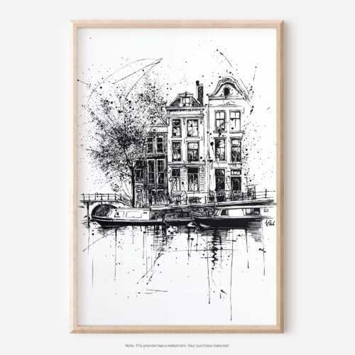 01 - Amsterdam Pencil Drawing - 3 Art - Digital Downloads - Main.jpg