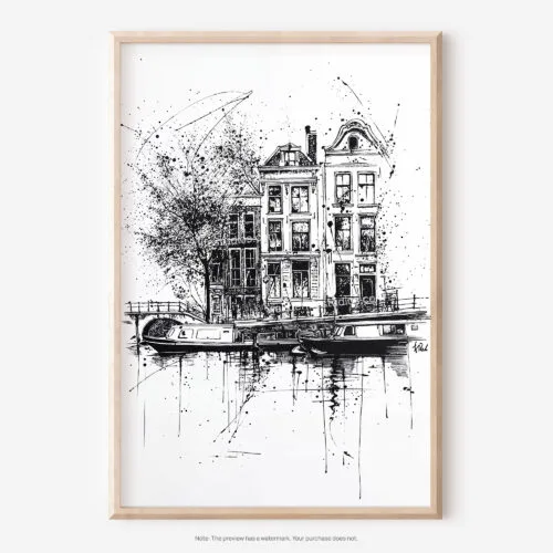 01 - Amsterdam Pencil Drawing - 3 Art - Digital Downloads - Main.jpg