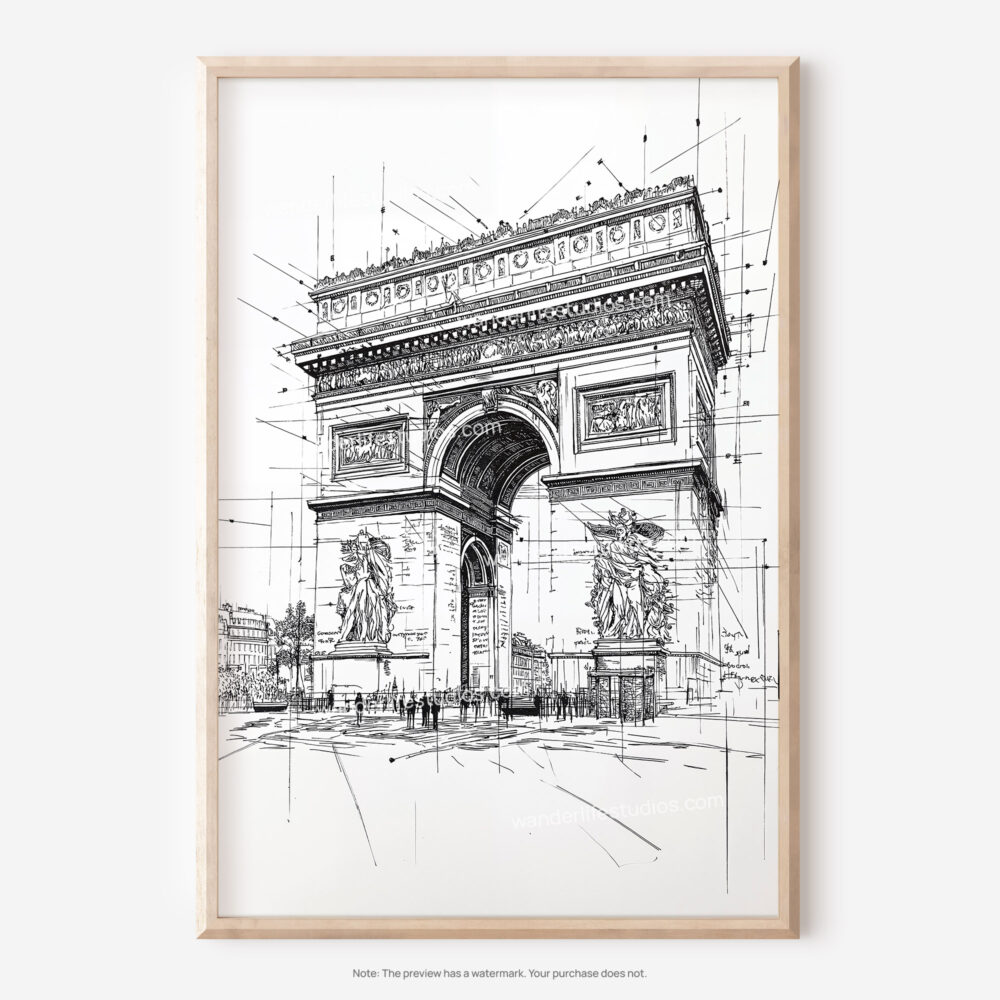 01 - Arc De Triomphe Pencil Drawing Art - Digital Downloads - Main.jpg