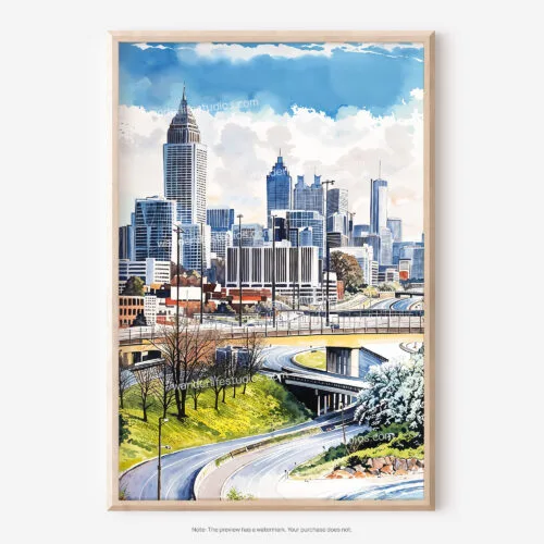 01 - Atlanta Skyline Watercolor Art - Digital Downloads - Main.jpg