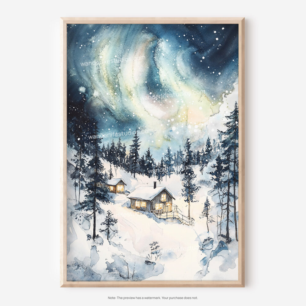 01 - Aurora Lapland Finland Watercolor Art - Digital Downloads - Main.jpg