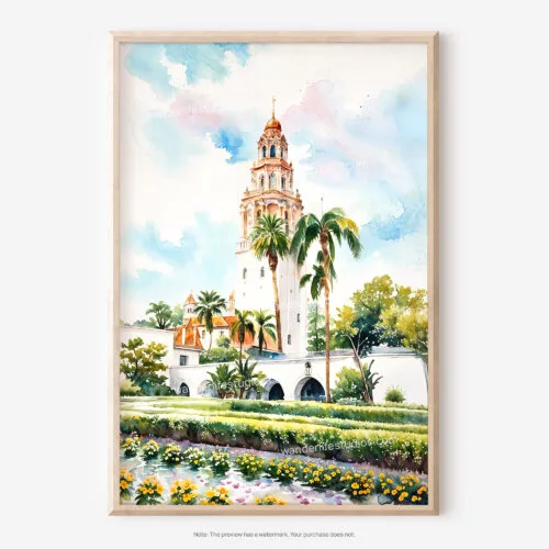 01 - Balboa Park California Tower Watercolor Art - Digital Downloads - Main.jpg