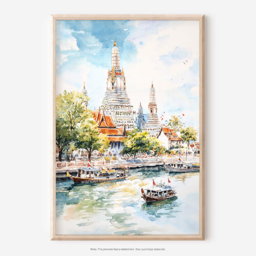 01 - Bangkok Wat Arun Watercolor Art - Digital Downloads - Main.jpg