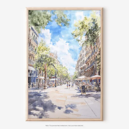 01 - Barcelona Las Ramblas Watercolor Art - Digital Downloads - Main.jpg