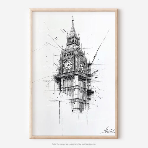 01 - Big Ben Clock Tower Pencil Drawing Art - Digital Downloads - Main.jpg