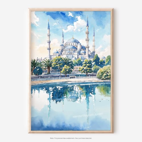 01 - Blue Mosque Watercolor Art - Digital Downloads - Main.jpg