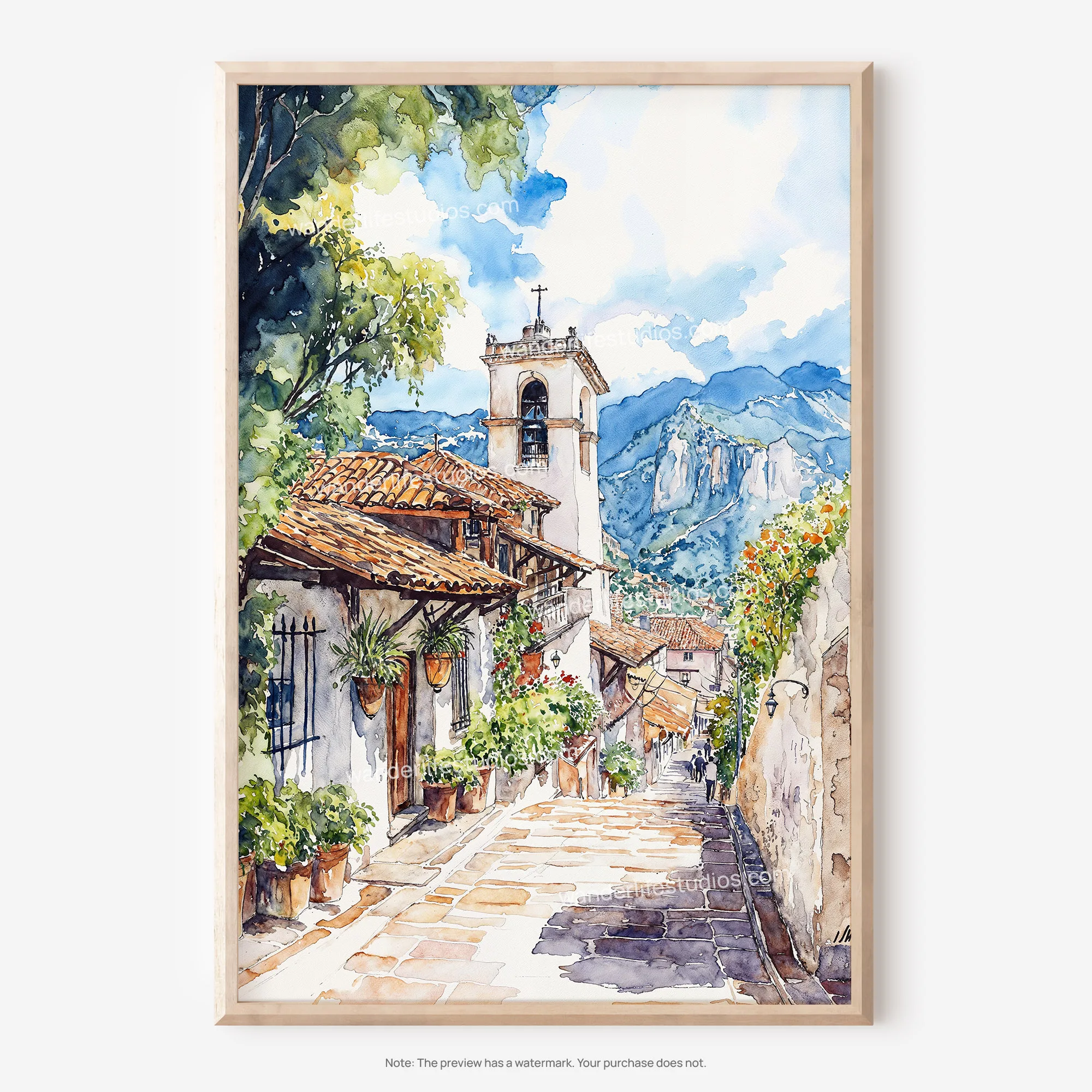Bogotá Colombia Watercolor Art – Charming Street Scene Digital Download