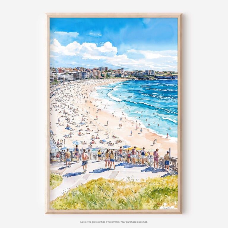 01 - Bondi Beach Watercolor Art - Digital Downloads - Main.jpg
