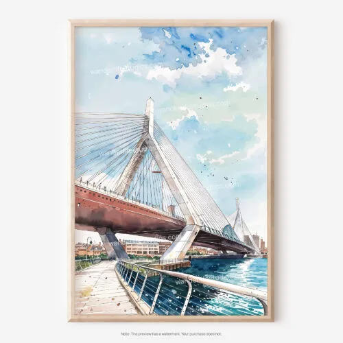 01 - Boston Zakim Bridge Watercolor Art - Digital Downloads - Main.jpg