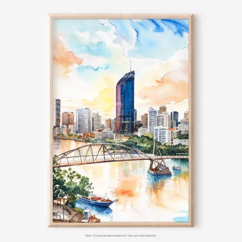 01 - Brisbane Skyline Watercolor Art - Digital Downloads - Main.jpg