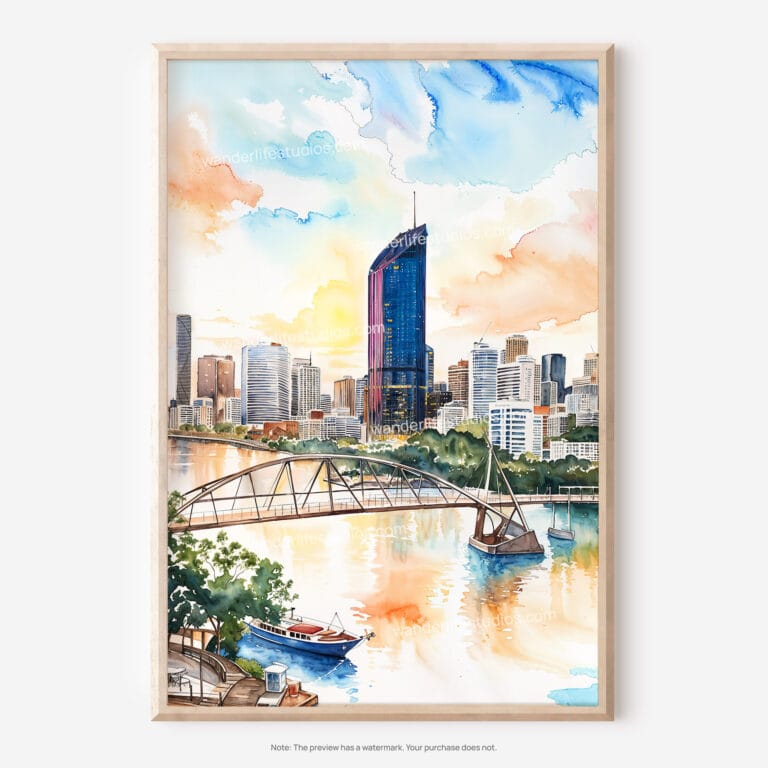 01 - Brisbane Skyline Watercolor Art - Digital Downloads - Main.jpg