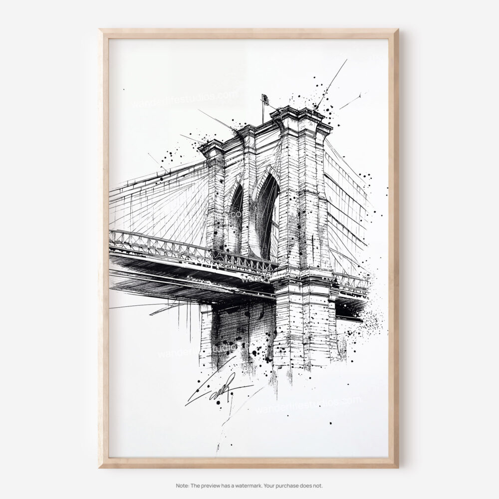 01 - Brooklyn Bridge Pencil Drawing Art - Digital Downloads - Main.jpg