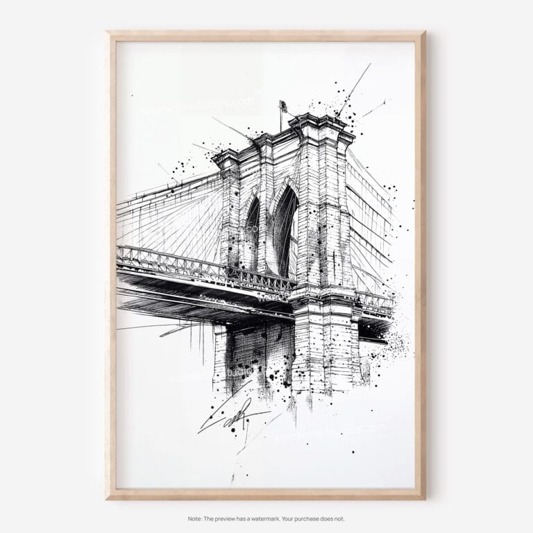 01 - Brooklyn Bridge Pencil Drawing Art - Digital Downloads - Main.jpg
