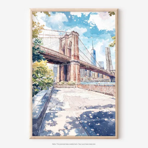 01 - Brooklyn Bridge Watercolor Art - Digital Downloads - Main.jpg