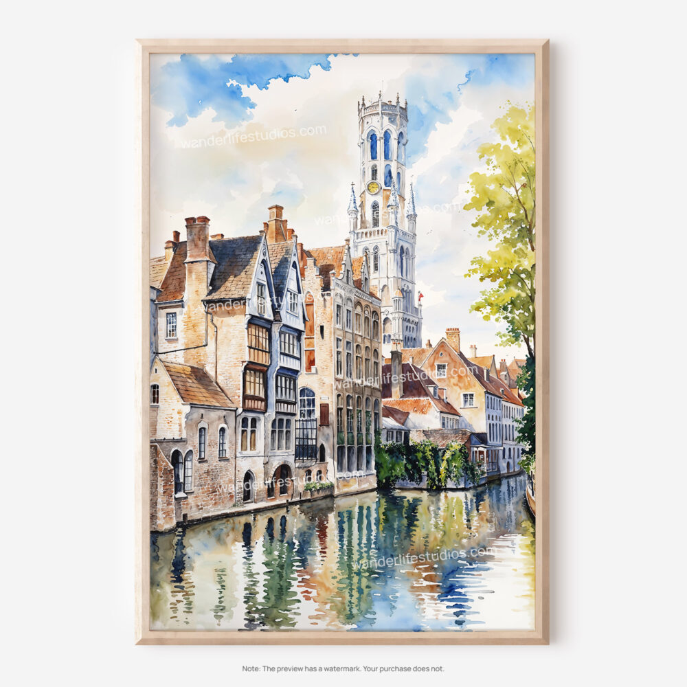 01 - Bruges Belgium Watercolor Art - Digital Downloads - Main.jpg