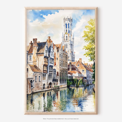 01 - Bruges Belgium Watercolor Art - Digital Downloads - Main.jpg