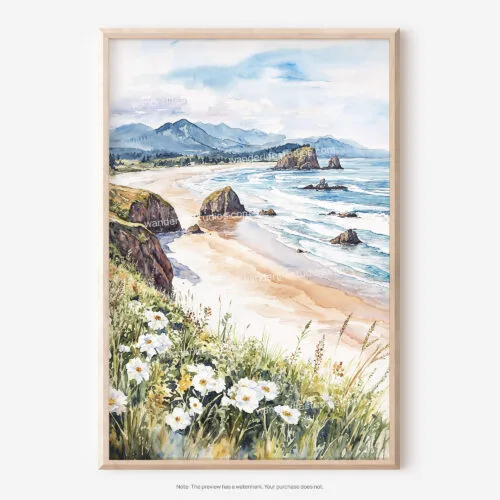 01 - Cannon Beach Oregon Watercolor Art - Digital Downloads - Main.jpg