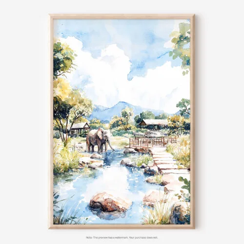01 - Chaing Mai Elephant Sanctuary Watercolor Art - Digital Downloads - Main.jpg