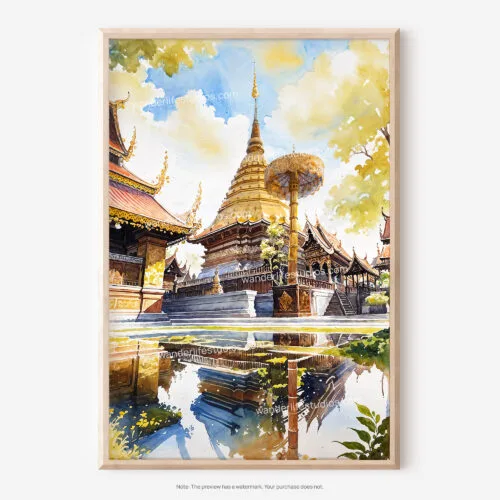 01 - Chiang mai Wat Phra That Doi Suthep Watercolor Art - Digital Downloads - Main.jpg